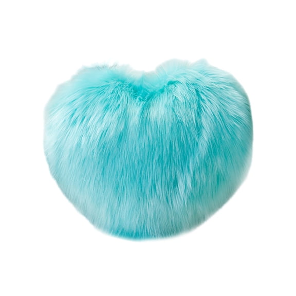 Sky Blue Long-Pile Plush Heart-Shaped Pillow Faux Wool Sofa Cushion For Living Room Bedside Soft Accent Throw