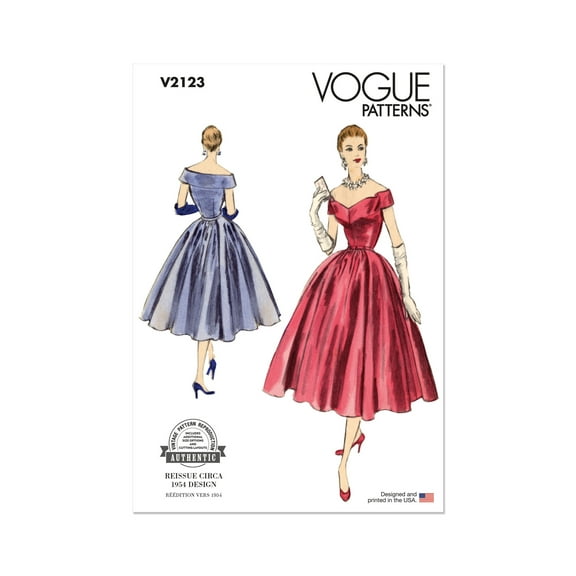 Vogue Sewing Pattern 2123 - 1950s Misses' Evening Dress, Size: Y5 (18-20-22-24-26)