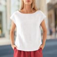 thumbnail image 3 of Linen T Shirts for Women Crew Neck Fashion Casual T Shirts Summer Loose Fit Tops for Travel Dating Commuting relaxing, 3 of 6