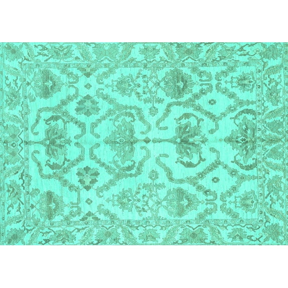 Ahgly Company Indoor Rectangle Abstract Turquoise Blue Modern Area Rugs, 2' x 5'