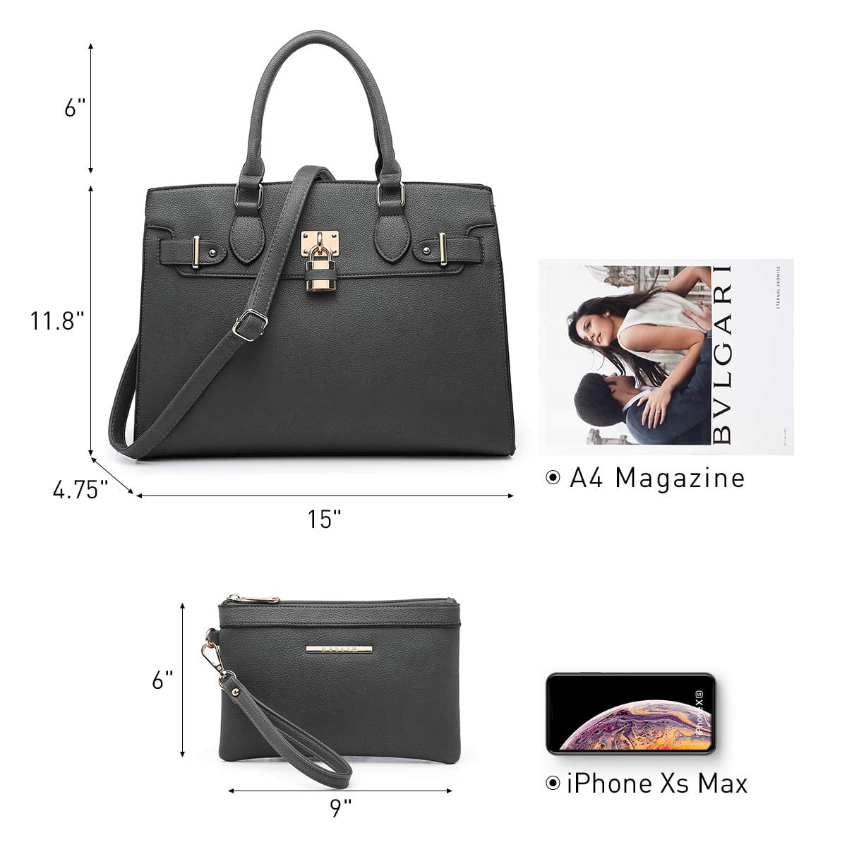 Dasein Women Handbags and Purses Ladies Shoulder Bag Top Handle Satchel Tote Work Bag with Matching Clutch