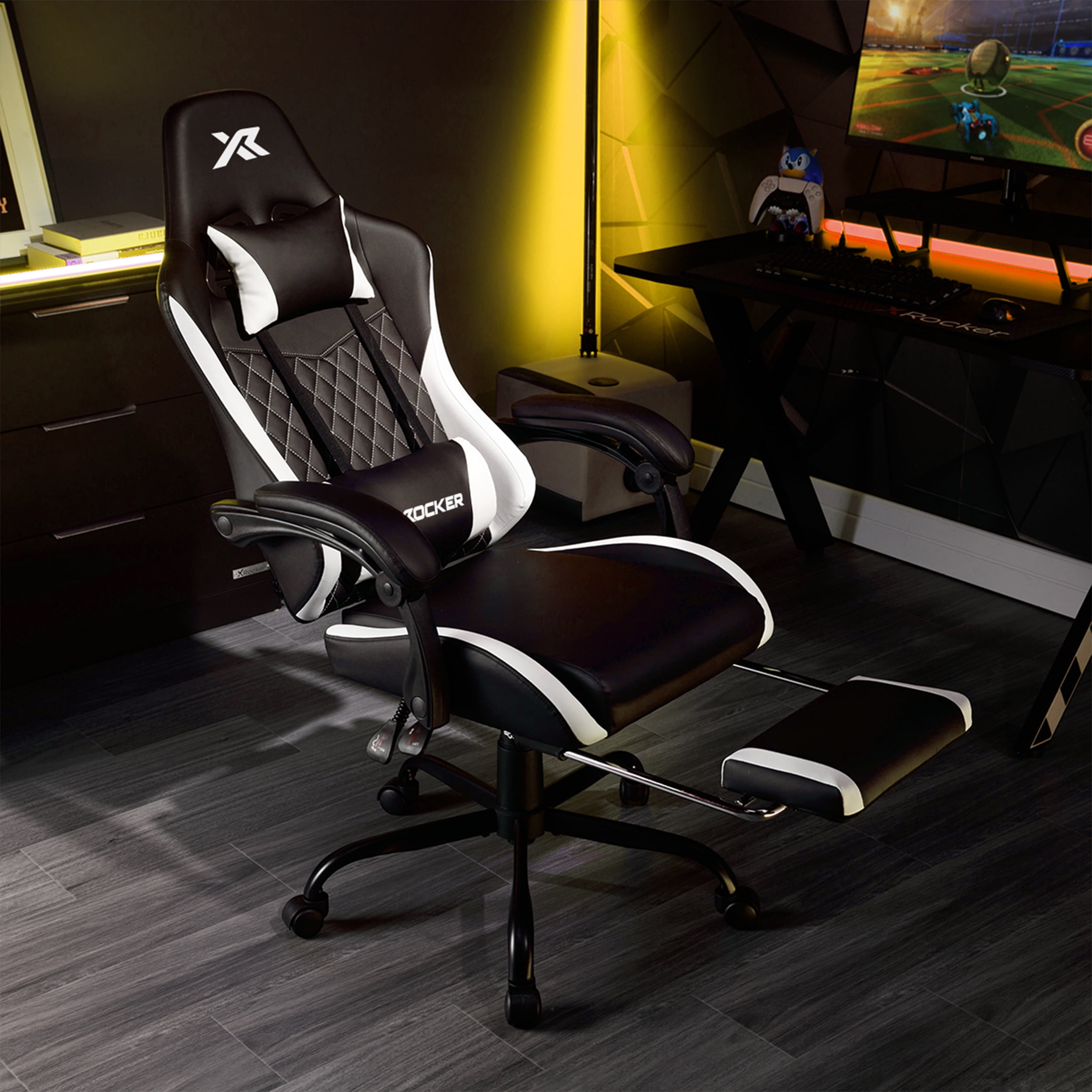 X Rocker Apex PC Gaming Chair with Massage Function and Footrest, White