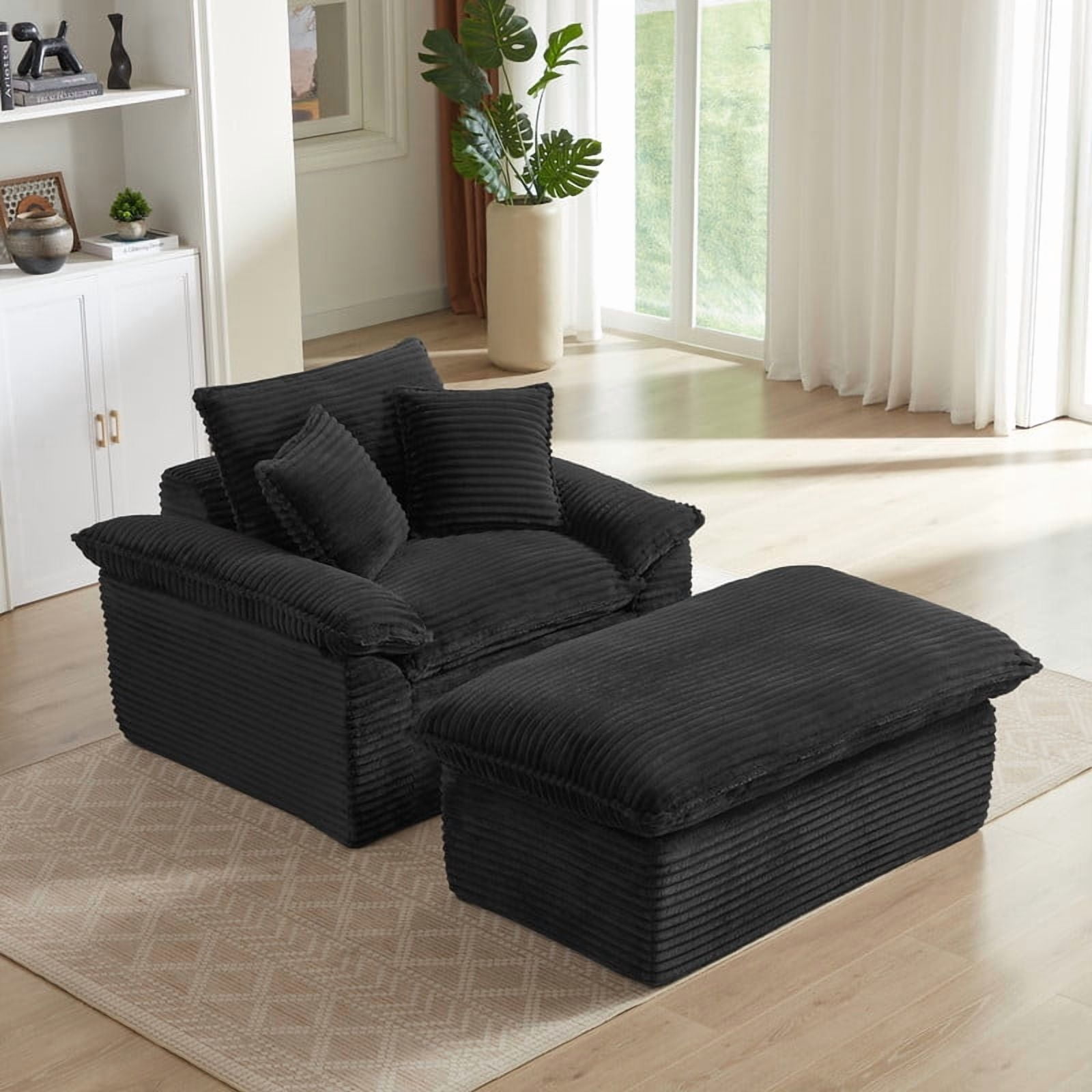Miniyam 52 in Comfortable Cushioned Compression Single Seat Sofa with Footrest Design, Black Chaises for Living Room, Bedroom