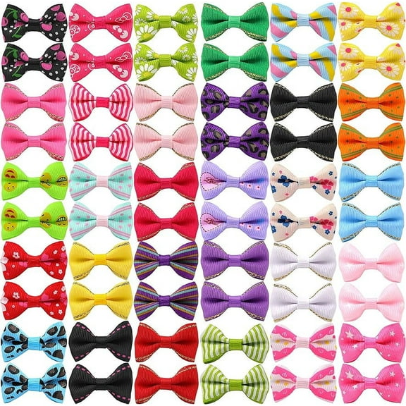SUCS 60PCS (30 Paris) Cute Puppy Dog Small Bowknot Hair Bows with Metal Clips Handmade Hair Accessories Bow Pet Grooming Products