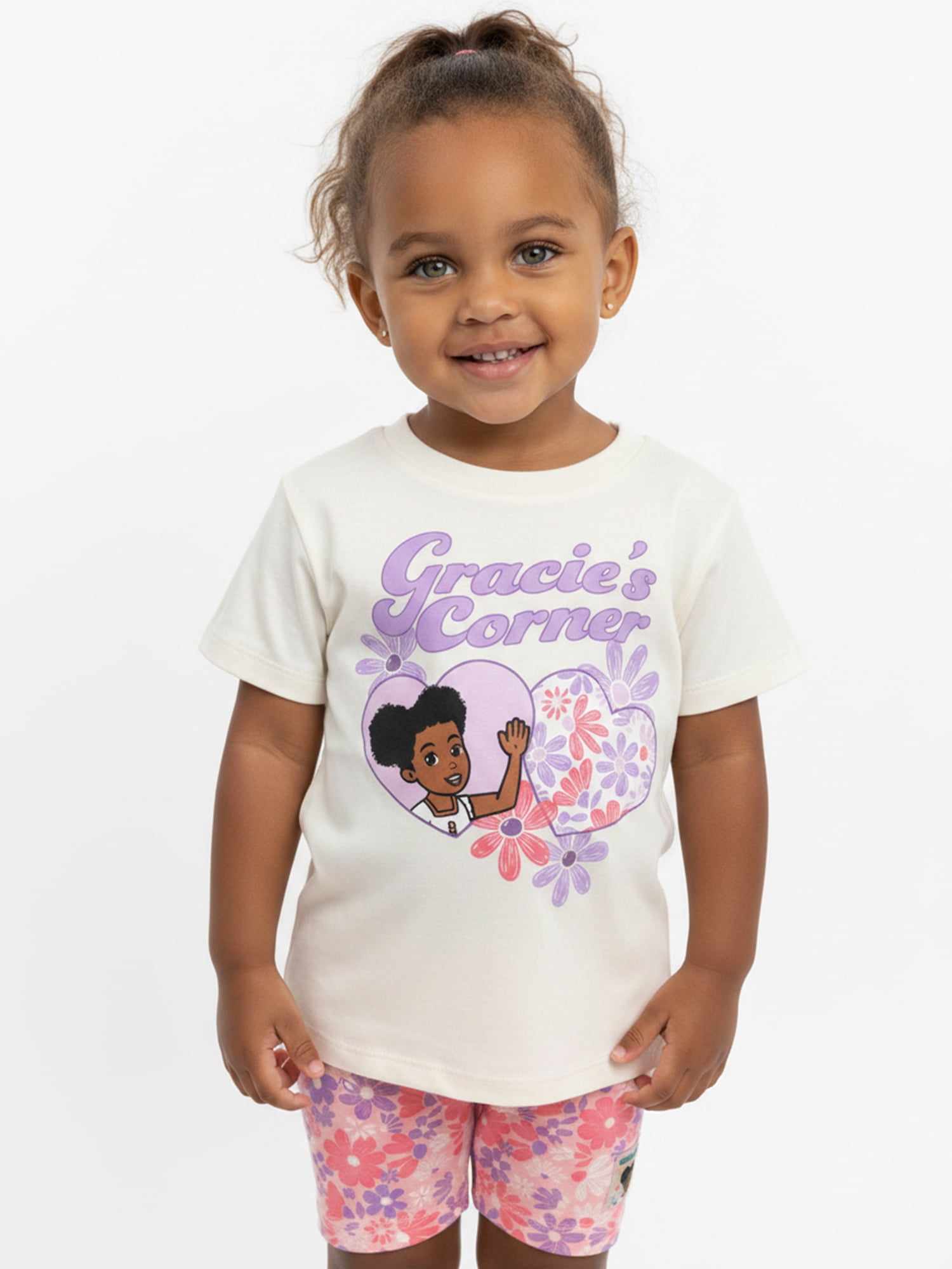 Gracie's Corner Toddler Girls Hearts Graphic Tee and Shorts Set, 2-Piece, Sizes 12M-5T