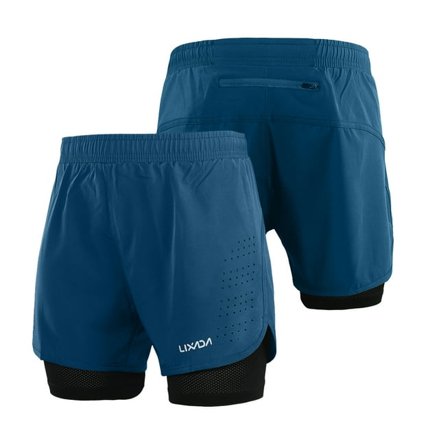 Lixada Men's 2-in-1 Running Shorts Quick Drying Breathable Active Training Exercise Jogging Cycling Shorts with Longer Liner