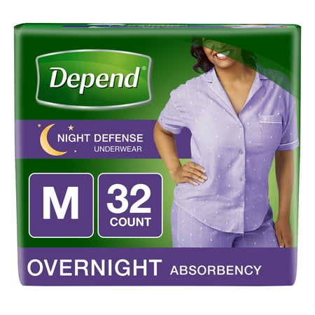 Depend Night Defense Incontinence Overnight Underwear for Women, M, 32