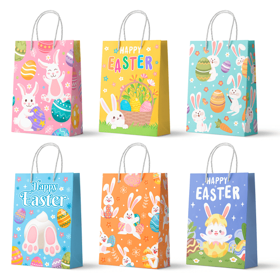 Easter Gifts Bags with Handles, 24 Pcs Easter Paper Treat Bags Easter Paper Handle Bags Easter Party Bags Easter Snack Paper Bags Easter Paper Lunch Bags, for Bunny Birthday Decorations Supplies