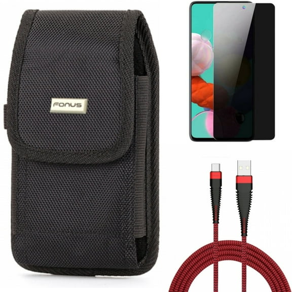 10ft USB Cable & Privacy Screen Protector & Case Belt Clip for Samsung Galaxy S20 Fan Edition - Type-C Charger Cord   Tempered Glass Anti-Spy   Swivel Holster Combo