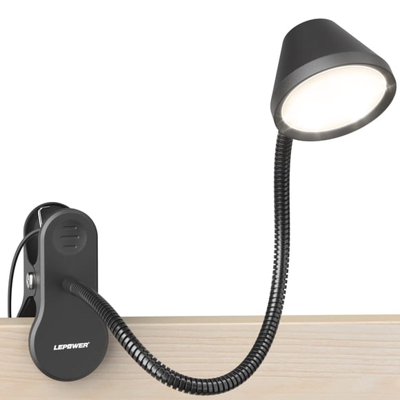 Lámpara tipo libro con clip, LEPOWER, regulable, 300 lúmenes, color negro