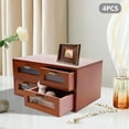 thumbnail image 6 of 4 Pcs Rustic Desktop Drawer Organizers Vintage Library Card Catalog Cabinet with 4 Drawers Wooden Storage Box with Metal Handle Stackable Multi Drawer Apothecary Cabinet for Home Office Storage, Brown, 6 of 9
