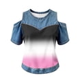 thumbnail image 4 of Womens Summer Tops Trendy 2025 Ndbuld Women's Fashion Casual Round Neck Printed Short Sleeve Blouse Loose Spring And Summer Tops Pink S, 4 of 5