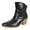 Black, variant on Rokment Metallic Wide Calf Boots for Women 2025 Fall Winter Fashion Leather Pointed Toe Chunky Stackable High Heel Cowboy Cowgirl Short Dress Ankle Booties Black Size 6.5