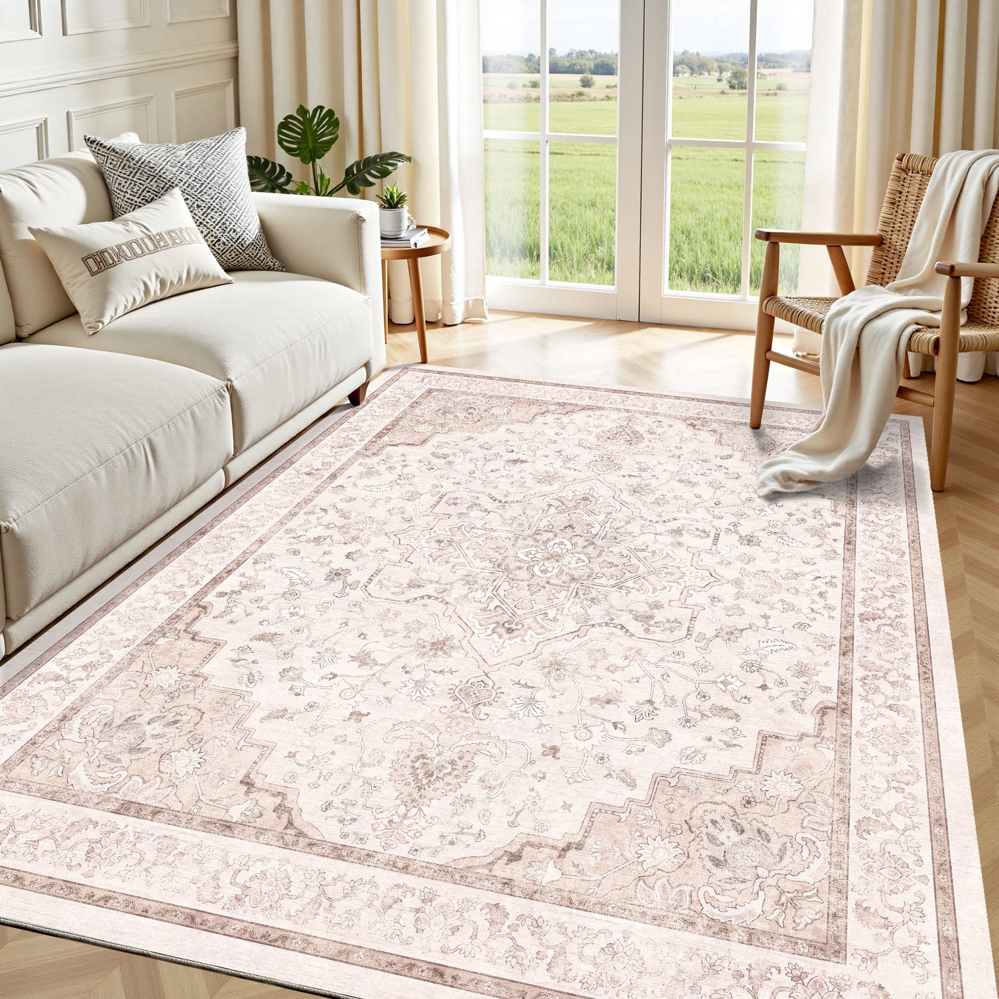 CHITOOMA 5'x7' Area Rugs for Living Room, Washable Rugs Vintage Soft Living Room Rug for Bedroom Dining Room Dorm Office with Non-Slip Backing, Stain Resistant Non-Shed Carpet
