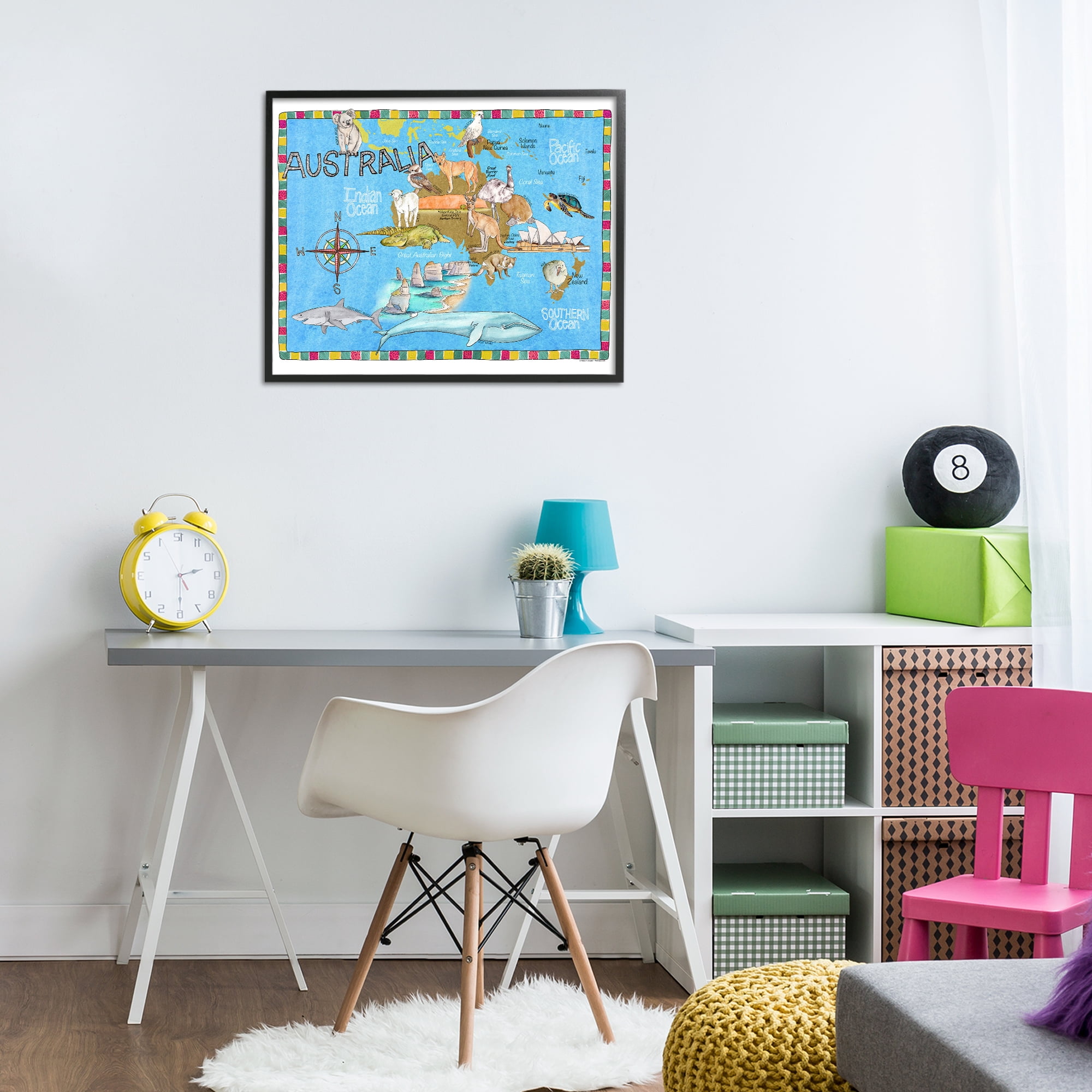 Stupell Industries Australia Animal Map Travel & Places Painting Black Framed Art Print Wall Art, 30 x 24