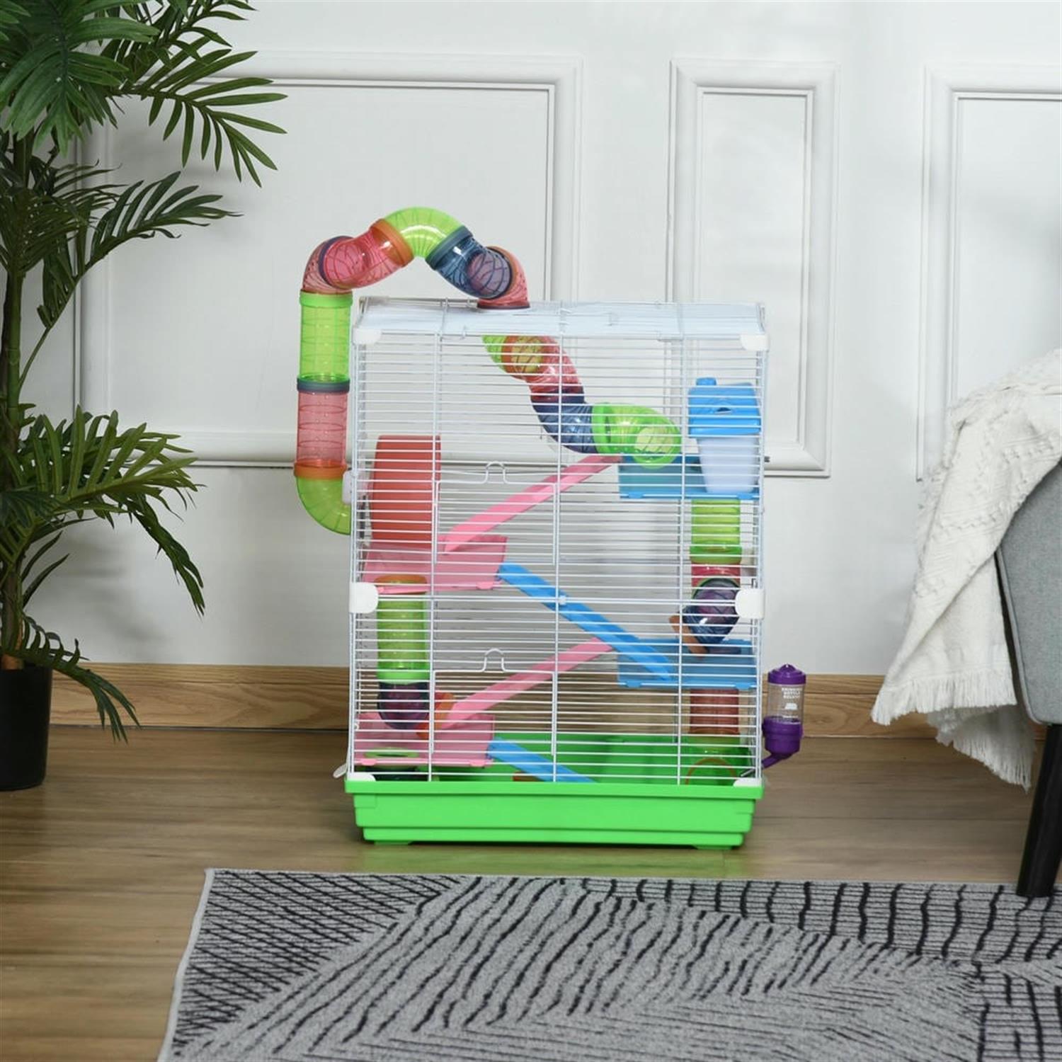 resenkos 18" Hamster Cage, Gerbil Cage with Exercise Wheels Tube for Small Hamsters, 5 Tiers Small Animal Habitats Portable Travel Carrier, Green