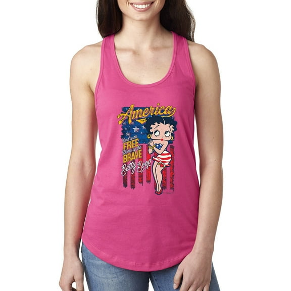 Wild Bobby, Betty Boop America Land of the Free Home of the Brave Betty Boop Ladies Racerback Tank Top, Raspberry, Medium