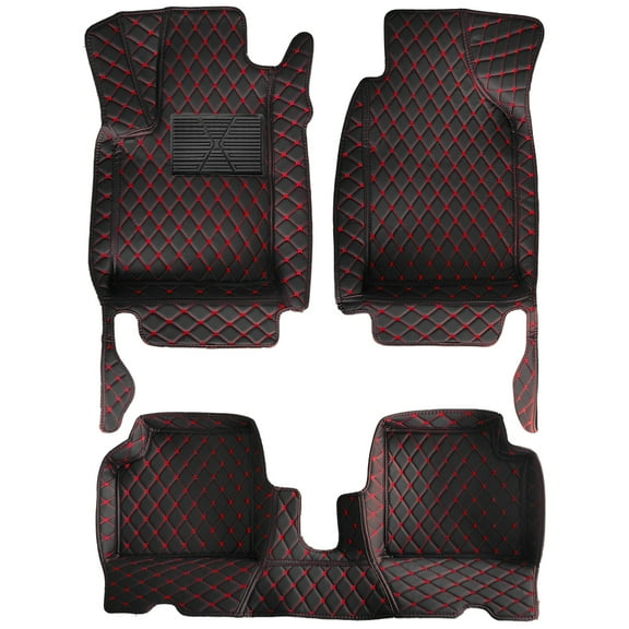 Leadwolf Floor Mats for Cars for Fiat 500 2007-Present PU Leather Floor Liner Carpet Protection PU Leather Car Liners All Weather 3Pcs Black Red