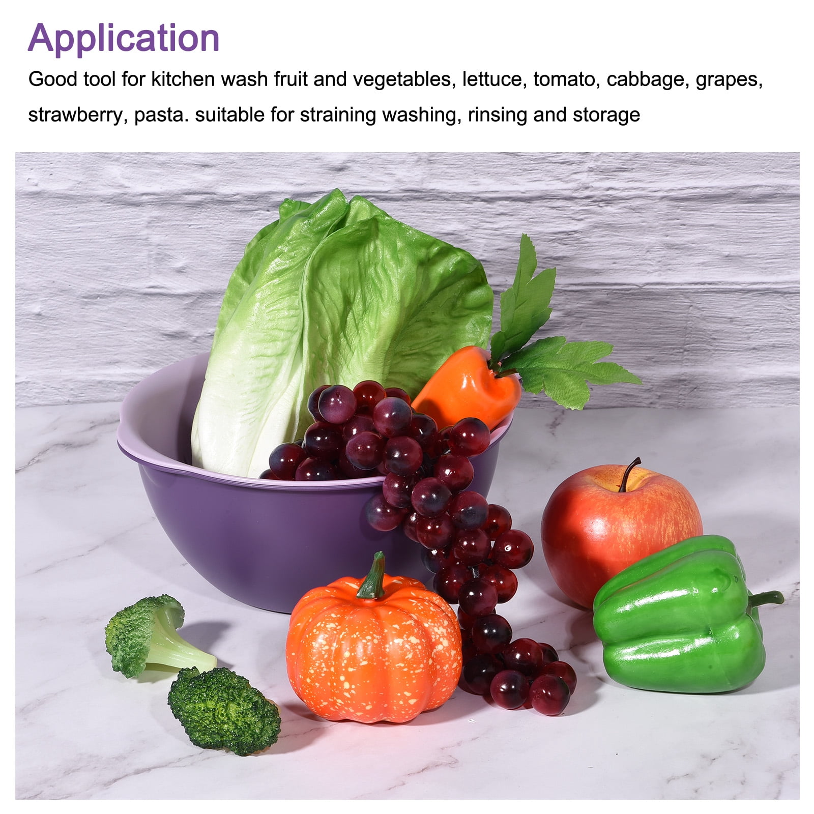 Unique Bargains Kitchen Food Strainer Colander Bowl Set Double Layer Drain Basin Basket Purple