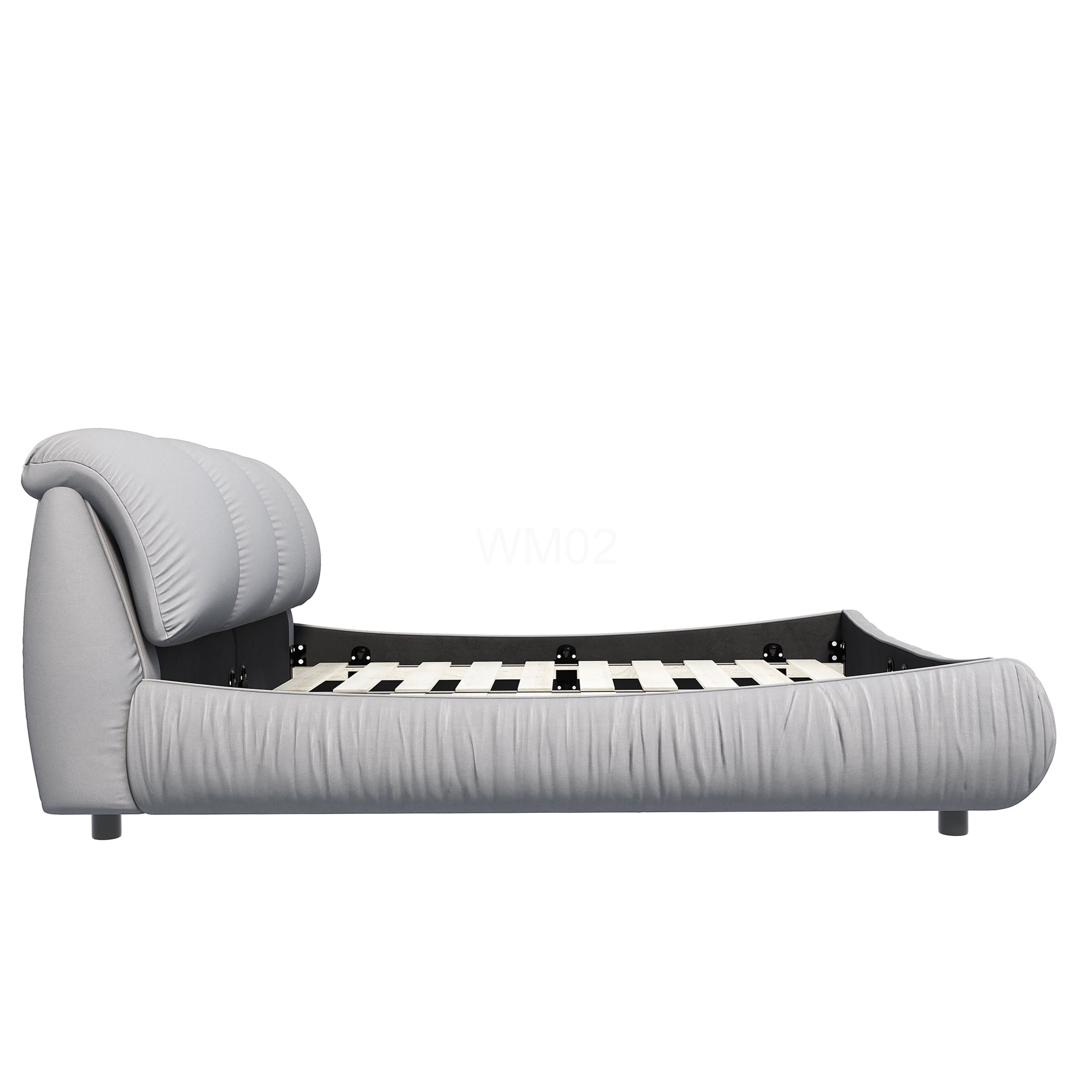 King Size Upholstered Bed Frame with Headboard, Grey Fabric Platform Bed, No Box Spring Needed, Heavy Duty Support