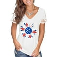 thumbnail image 3 of OAVQHLG3B 4th of July Outfits for Women American Flag T Shirt Summer V-neck Patriotic Shirts Printed Tops T-Shirts Casual Lace Short Sleeve Blouse, 3 of 7