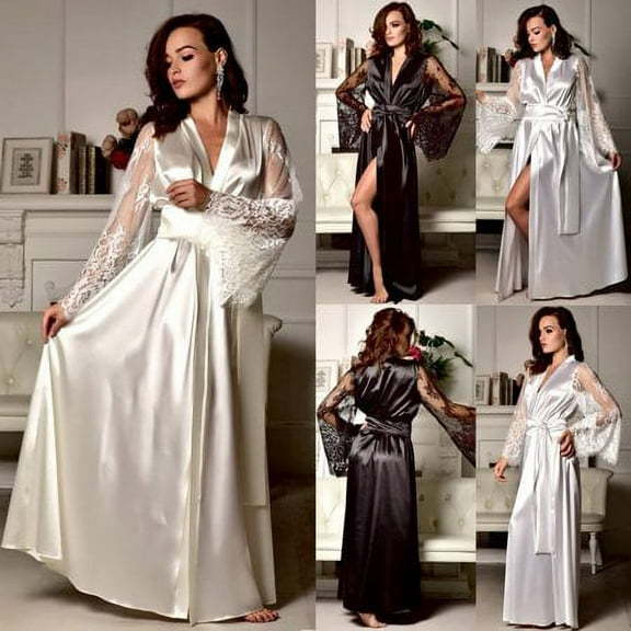Viworld Sexy Lingerie Silk Robe Dress Pajamas Women's Nightdress Nightgown Sleepwear
