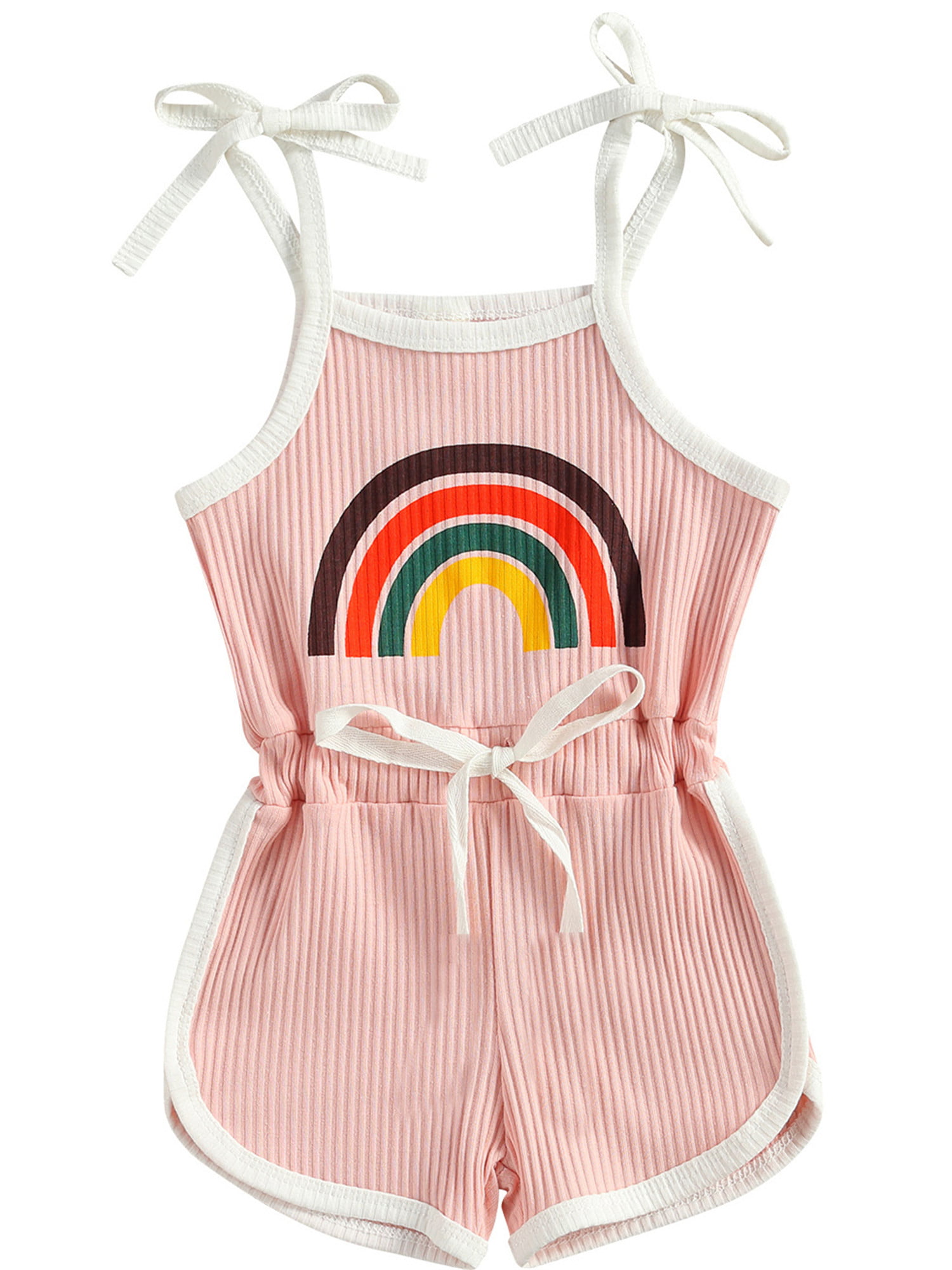 Toddler Baby Girl Knit Ribbed Romper Halter Solid Rainbow Short Jumpsuit Summer One Piece Playsuit Outfits