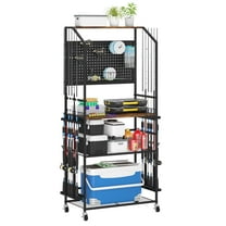 Advwin 4-Tier Fishing Rod Storage Rack for 12 Rods, Heavy Duty Rolling Fishing Rod Holders with Pegboard, Hooks & Lockable Wheels, Fishing Gear Organizer for Garage