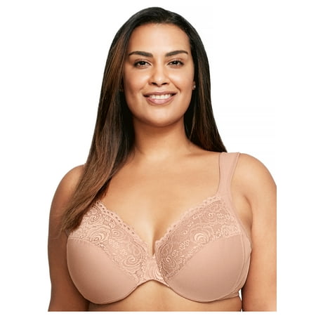 

Glamorise Full Figure Plus Size Low Cut WonderWire Lace Bra Underwire #1240