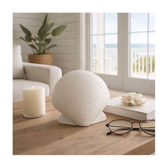 Coastal Ceramic Figurine for Home, Bathroom, Office, and Room Decor - Seashell Inspired Ornament for Living Room Styling - Modern Sculpture for Shelf and Coffee Table Display- 6", White