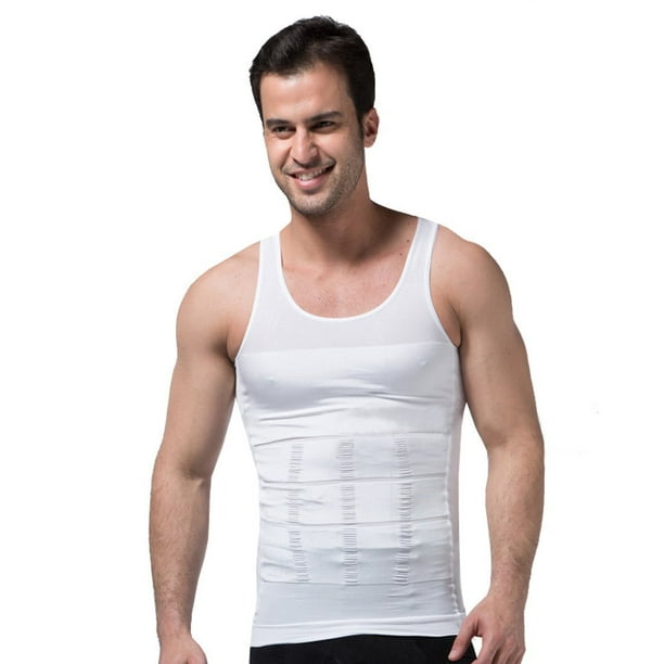 Men's Instant Slimming Undershirt Body Shaper Vest Workout Tank Tops Give a  Firm Slim Improve Posture- White- Large