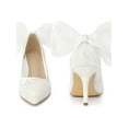 thumbnail image 5 of BLISSFUL STEP Pointed Toe Bow Decor Stiletto Heel Pumps for Women White 7, 5 of 6