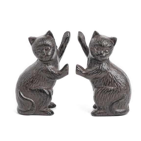 Sungmor Cast Iron Cat Sculpture Decorative Bookends, Animal Book End for Shelves Vintage Home Office Decor, Funny Bookend to Hold Books, Set of 2 Antique Brown Cat Statues