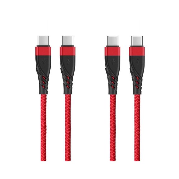 Bemz USB C Cable, Heavy Duty USB C to USB C Cable (2 Pack, 3 Feet), 60W/3A Power Delivery Charger Cable for Motorola Edge 2023 - Red
