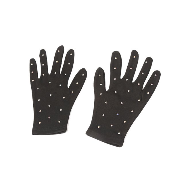 stanreset Shiny Figure Skating Wrist Gloves Mittens with Transparent Rhinestones Warm Crystal Gloves Adult Driving Skating Performance Black S