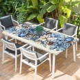 thumbnail image 2 of Blue Poinsettia Christmas Table Cloths for 4 Foot Rectangle Tables, Xmas Botanical Balls Snowflake Retro Patio Waterproof Elastic Fitted Tablecloths, Washable Rectangular Table Cover for Camping, 2 of 8