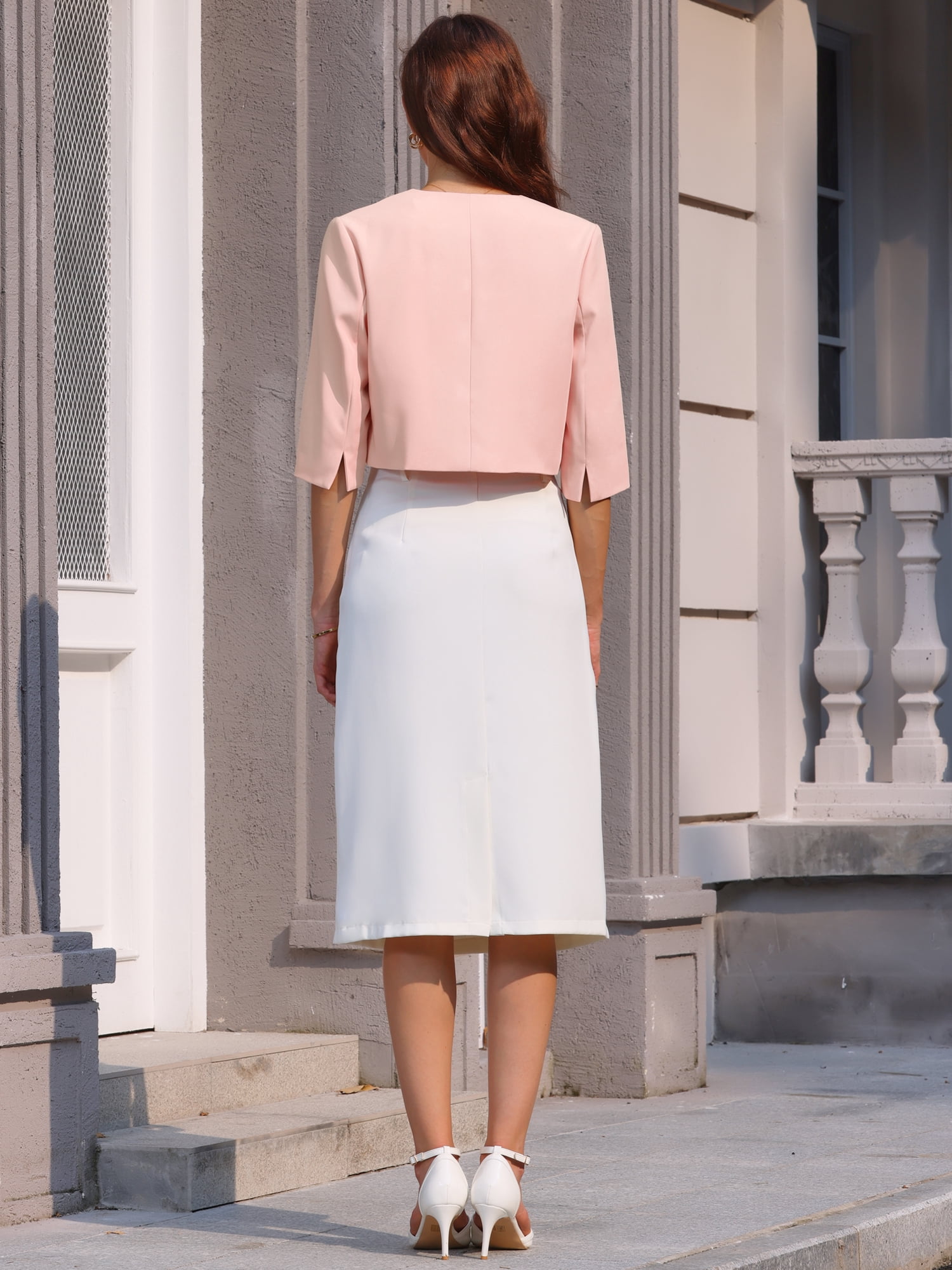 DARING DIVA Women's 3/4 Sleeve Open Front Cocktail Bolero Cardigan S Light Pink