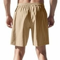 thumbnail image 5 of RYDCOT Mens Linen Striped Print Shorts Casual Drawstring Elastic Waist Lightweight Summer Beach Shorts with Pockets Khaki, 5 of 9