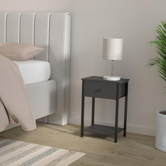 Nightstands, Set of 2, Side Table with Fabric Drawer, 24-Inch Tall End Table with Storage Shelf, Bedroom, Black ULGS221B21