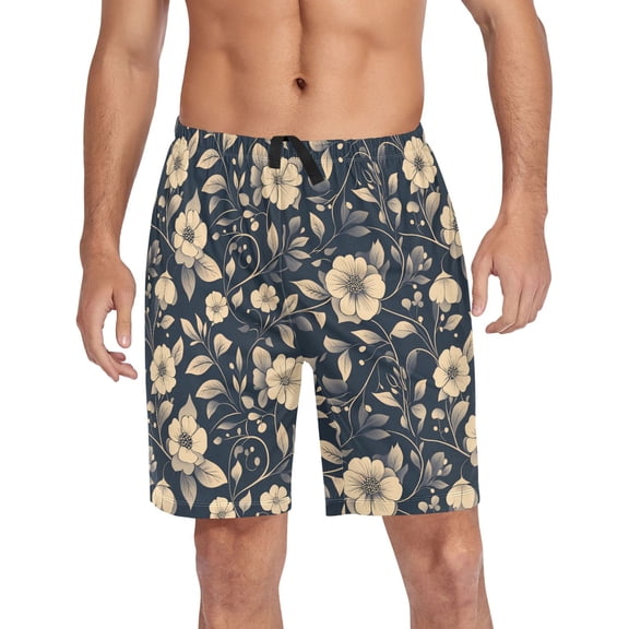 Men's Pajama Shorts Bottoms with Pockets Soft Lightweight Lounge Sleep Wear Flash Flower and Leaf