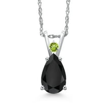 Gem Stone King 14K White Gold Black Onyx and Green Peridot Pendant Necklace for Women | 1.33 Cttw | Gemstone December Birthstone | Pear Shape 9X6MM | With 18 inch Chain