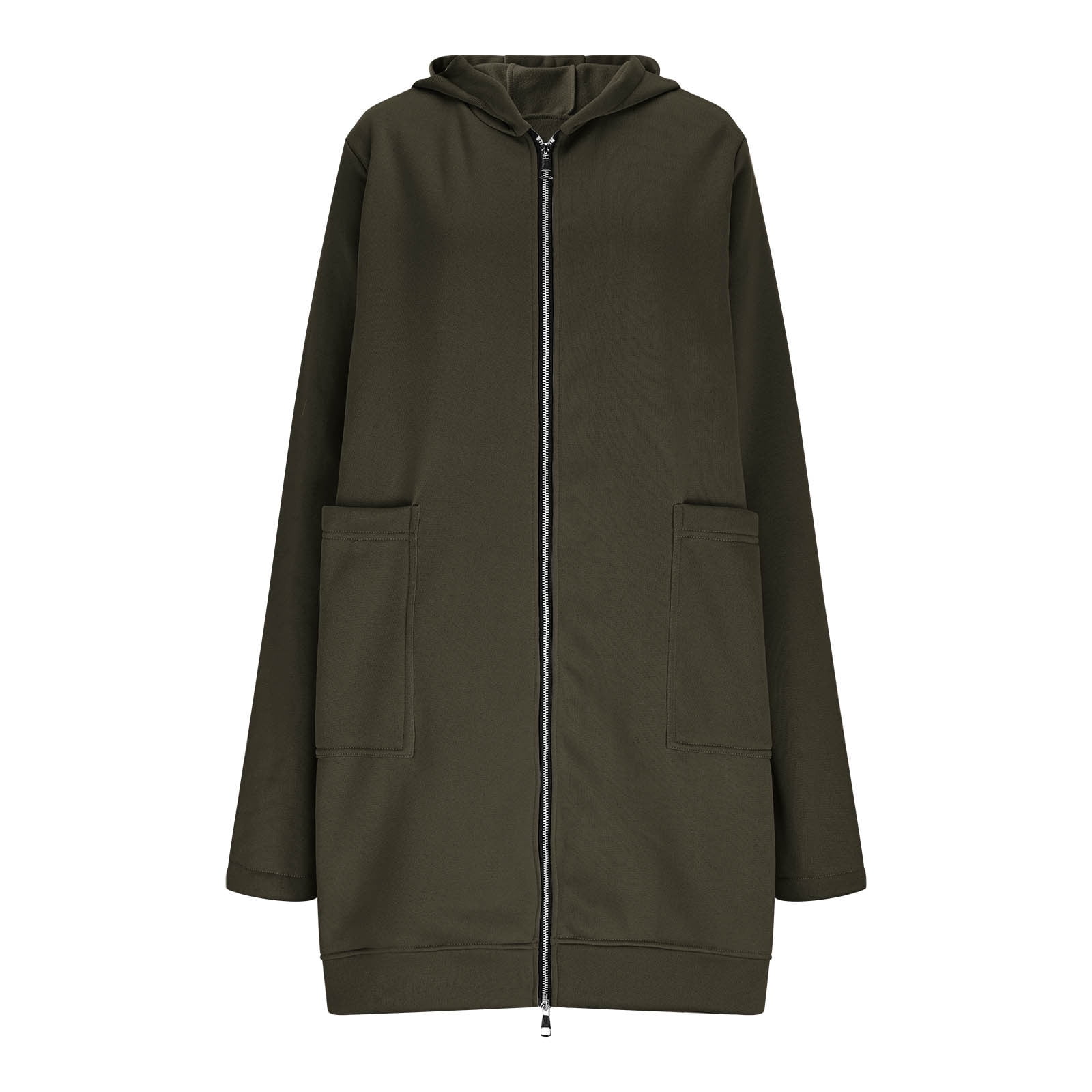 Maxi Hoodie with Thumb Holes Sevevn Women's Solid Color Jacket Fleece Casual Zipper Long Sleeve Pocket Hooded Long Sweater Army Green S