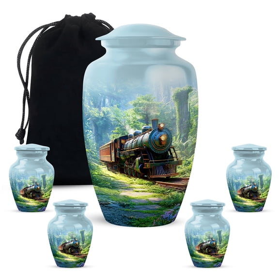 Yatskia Train Mini Cremation Urns for Human Ashes Adult Men and Women, Large Cremation Urn for Ashes Adult Dad, (Classic 10 Inch and 3 Inch)