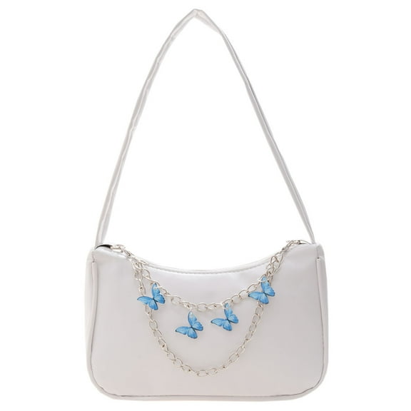 Yibooy Retro Women Butterfly Chain Underarm Bag Casual PU Small Handbags (White)