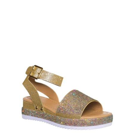 

Luxury96K by Forever Link Kids Rhinestone Glitter Flatform Sandal - Little Girl Crystal Platform