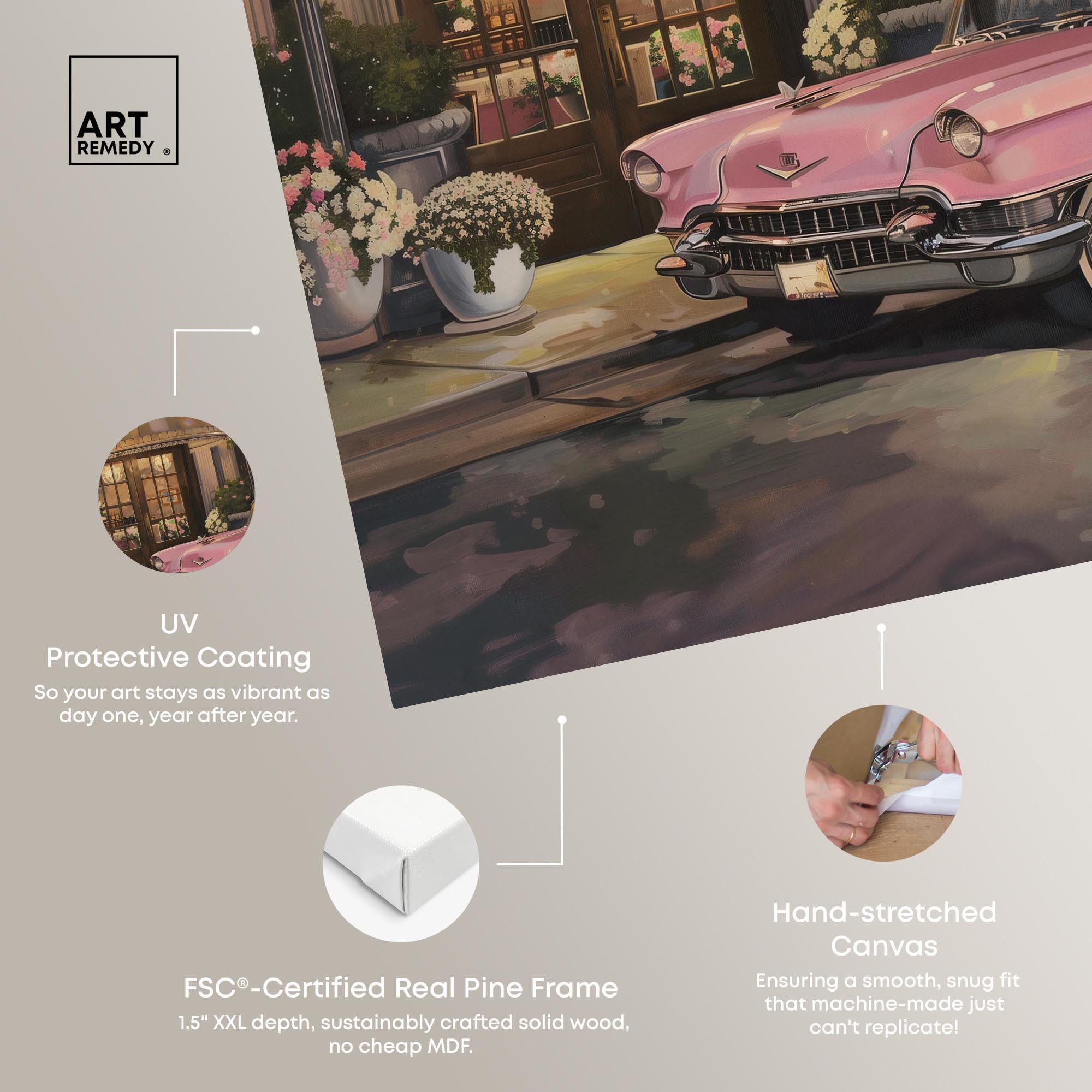 Classic Car Store Visit Canvas Fashion Art Prints by Art Remedy, Gallery Wrapped, 30 x 45