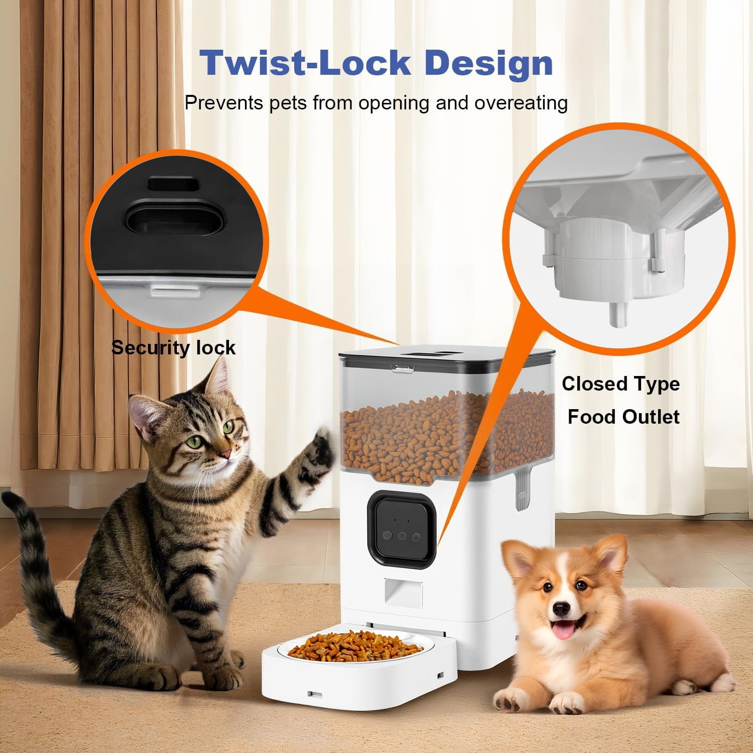 BN-LINK Automatic Cat Feeder 4L WIFI, 2.4G WiFi Timed Pet Feeder Cat Food Dispenser, 4L Automatic Cat Food Dispenser for Small Pets Indoor, White