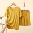 thumbnail image 2 of Women's 2 Piece Polka Dot Loungewear Set Short Sleeve Crew Neck Top with Elastic Waist Pants Breathable Casual Pajama Outfit for Home Nightwear Yellow XL(XL), 2 of 4