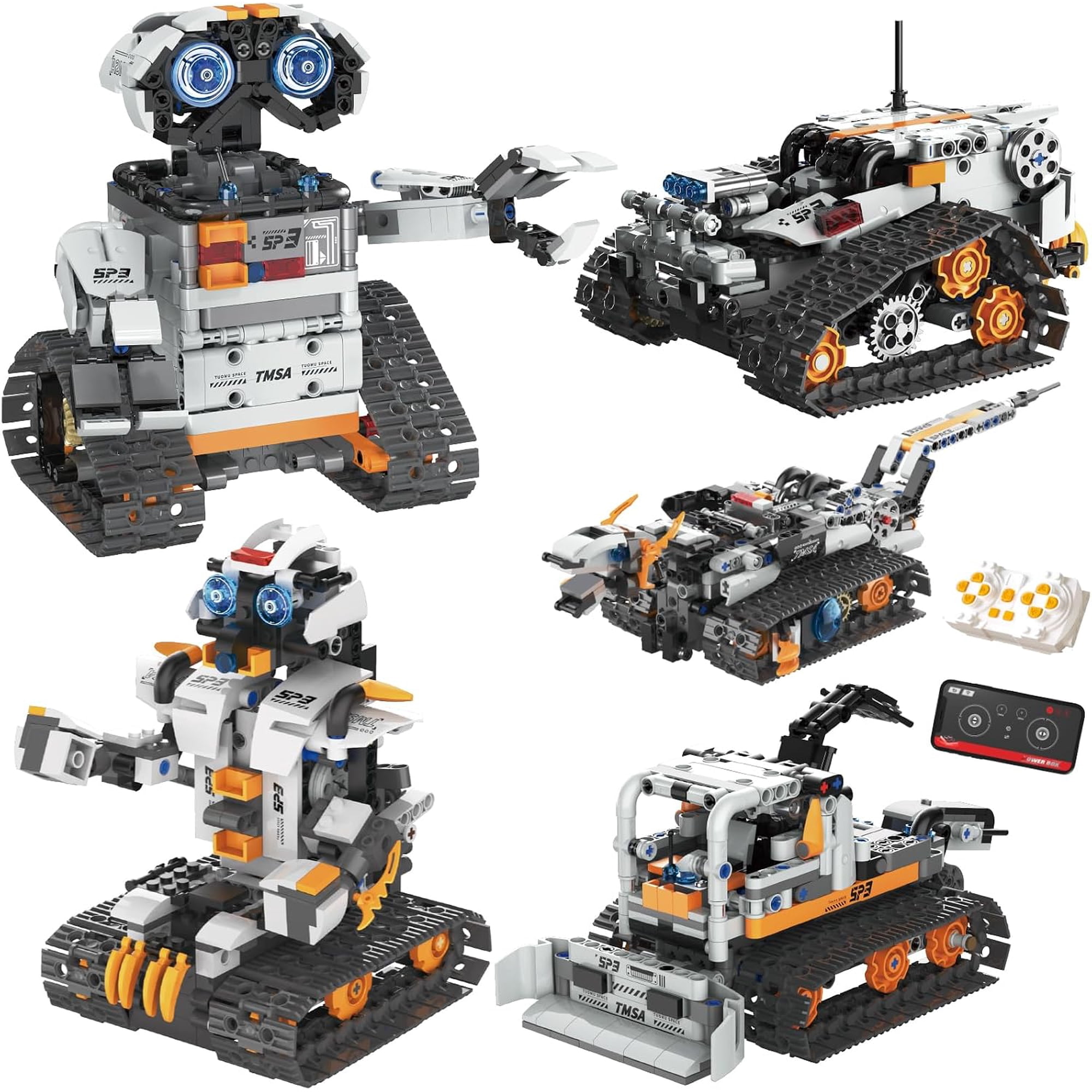 5in1 STEM Robot Building Kit , APP & Remote Control STEM Robot Dinosaur Car Building Toys ,Science Learning, 688 Pcs DIY Building Blocks Set,