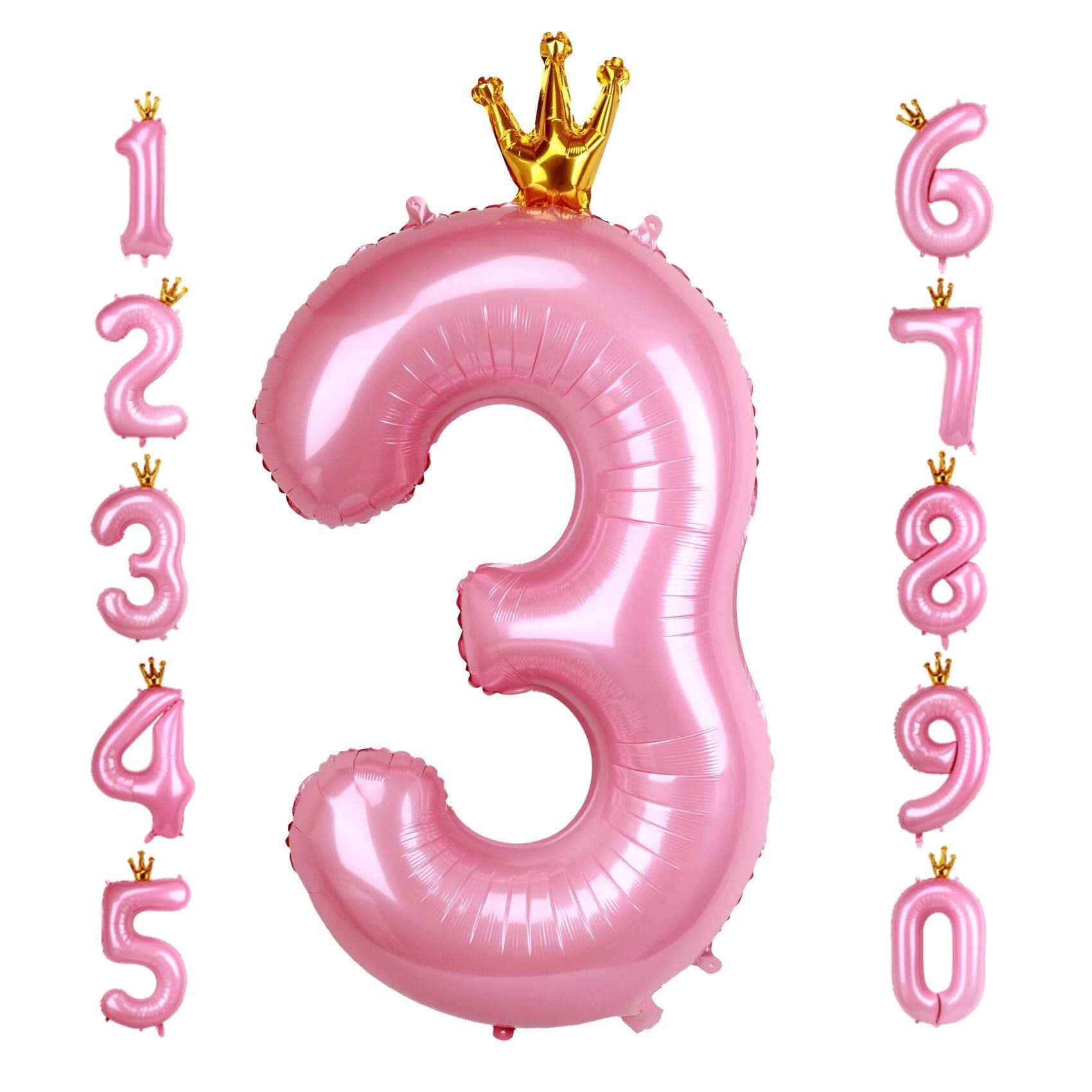 40 Inch Crown Pink Number 3 Balloon, Big Conjoined Baby Pink Foil Mylar